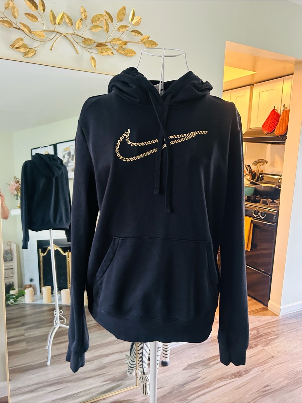 Nike Black Hoodie with Gold Swoosh Stitching